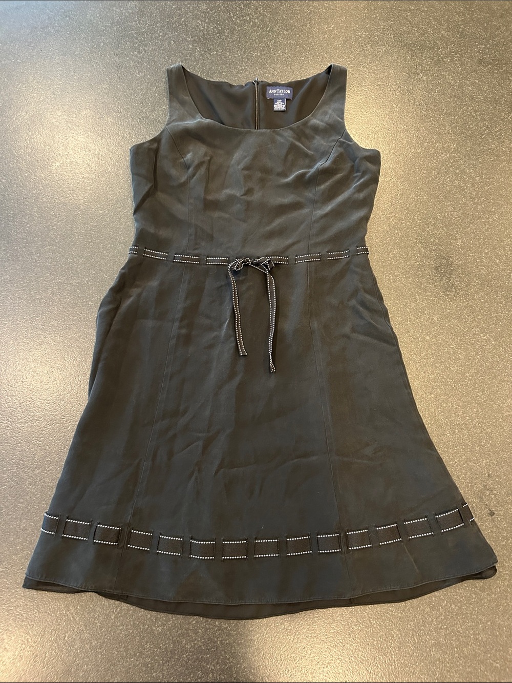 Ann Taylor Black Sleeveless Midi Dress with Contrast Stitching